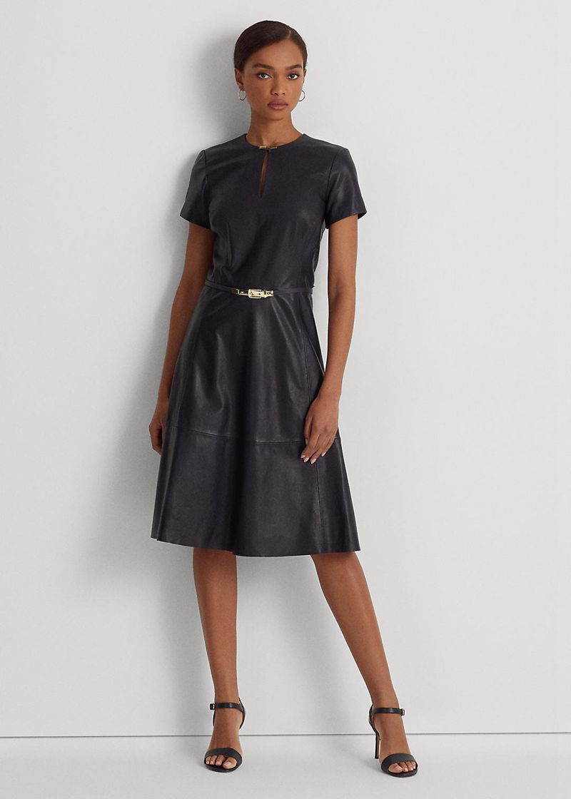 Sukienka Lauren Damska Granatowe Belted Stretch Skórzane 945320-ZSN